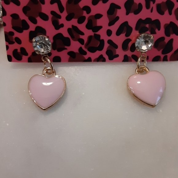 None Jewelry - Dainty Pink Heart Rhinestone Crystal Earrings Love Valentine New